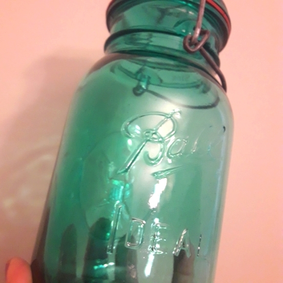 Ball Mason Jar Teal Blue Glass with Lid Wide Mouth - Picture 3 of 16